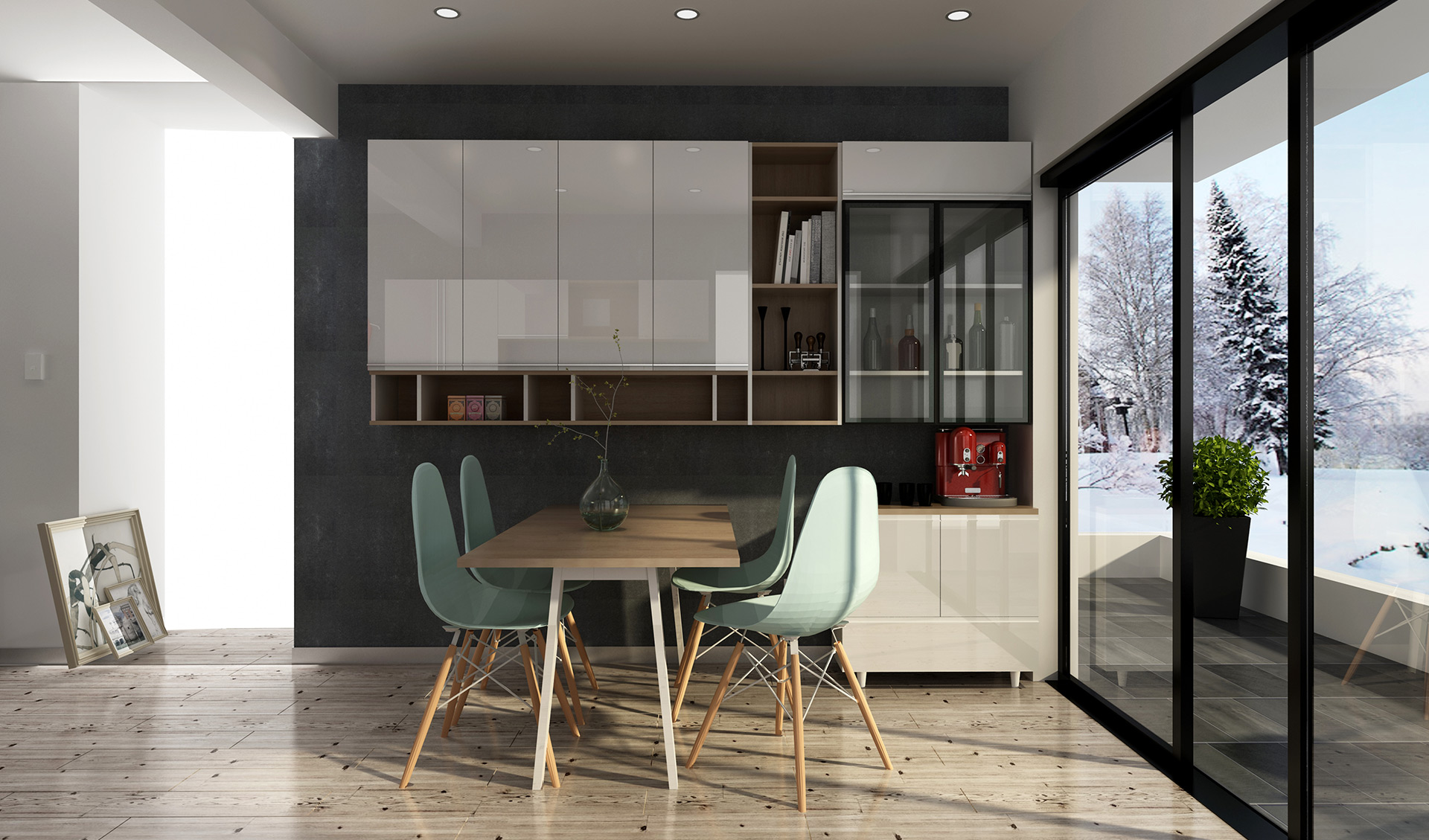 全鋁餐邊柜-01（風格：現代；顏色：橡木暖白）